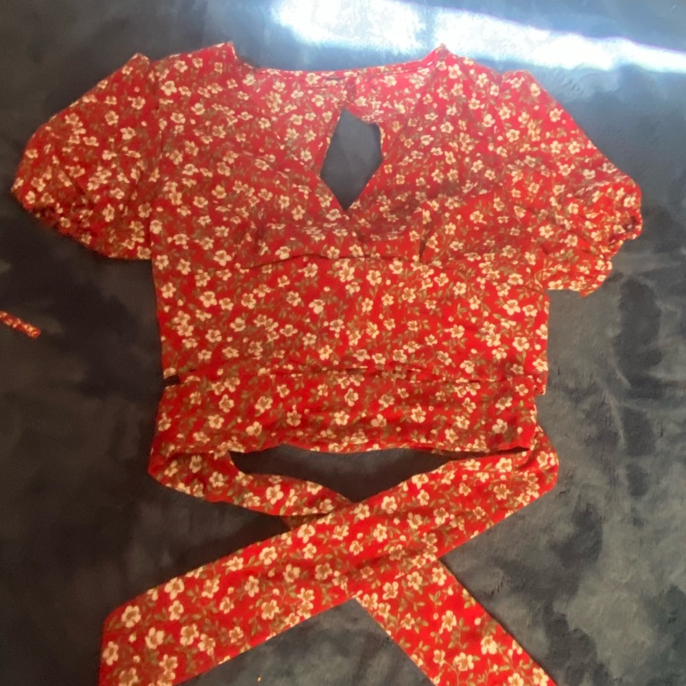 Floral Red Wrap Top